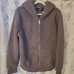 Andrew Marc Sport Woman Gray Sherpa Hoodie Sz L Casual Cozy Winter Lounge NWOT
